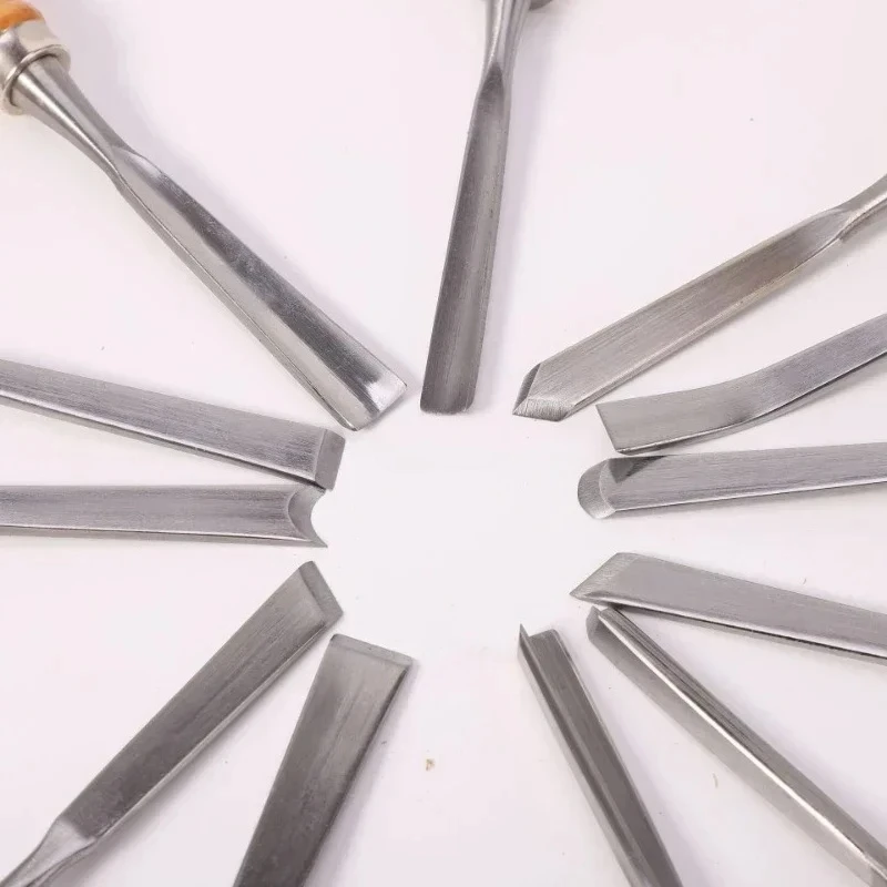 For Workshop Woodworking Carpentry Lathe Gouges Manual Tools 12Pcs Steel Solid Wood Carving Trimming Tool Hand Chisel Set 195mm