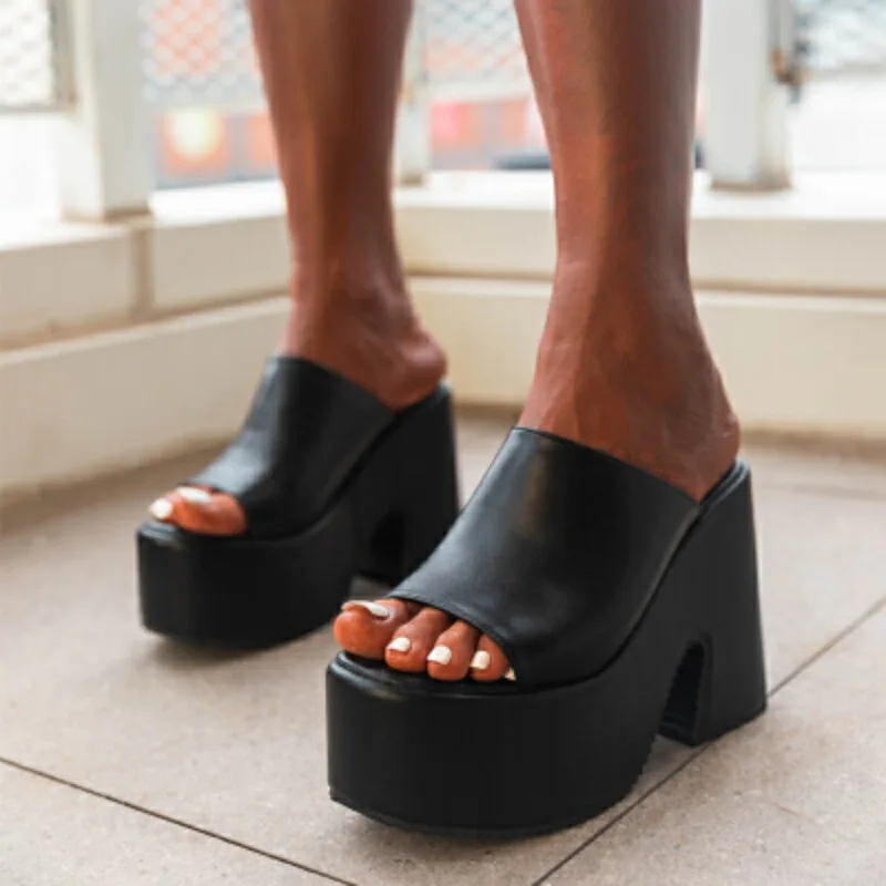 نمط جديد أزياء النساء الصنادل منصة إسفين كعب الانزلاق على Slingback الأسود الأبيض الكعب الصنادل البغال اللمحة تو تنفس #2