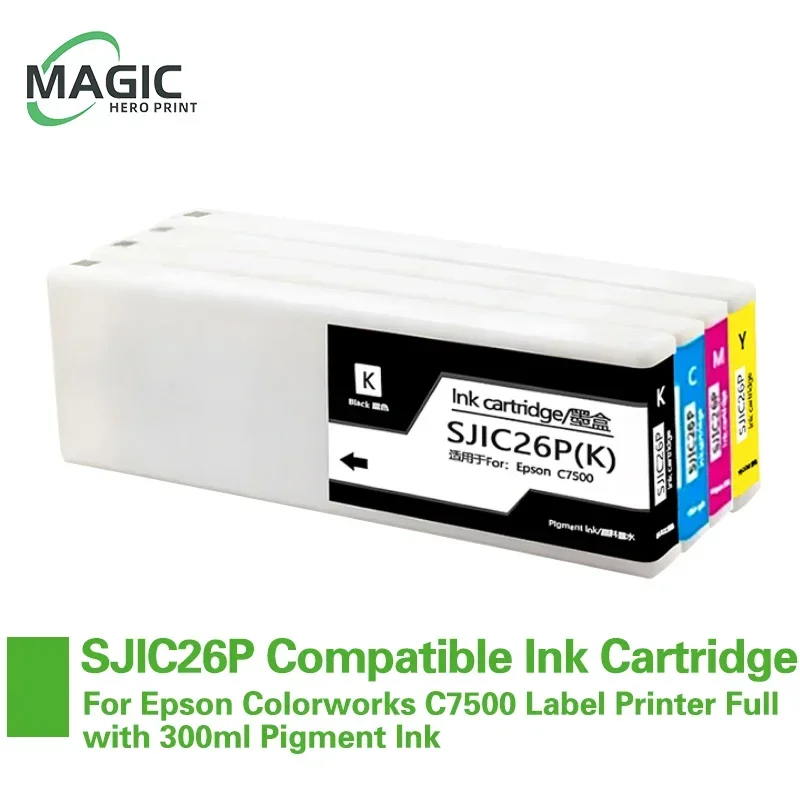 SJIC26P Compatible Ink Cartridge With Chip For Epson Colorworks TM-C7500 C7500 Color Label Printer Full With 300ml Pigment Ink