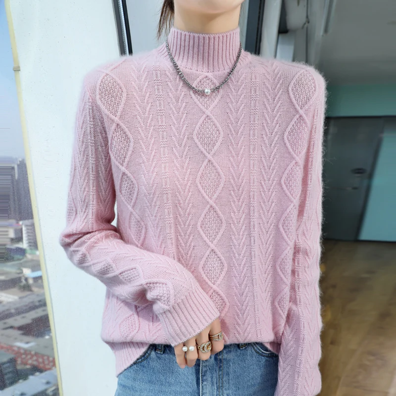 

YSC2024 New Women's Classic Australian Pure Wool Seamless Half High Collar pullover Long Sleeve Casual High Quality Sweater