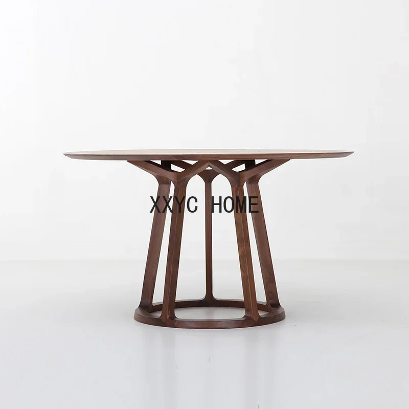 

North America Black Walnut Wooden round Table Solid Wood Dining Tables and Chairs Set Walnut Dining Table Dining Room Furniture