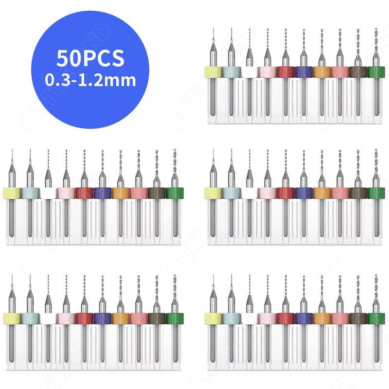 

CUTLEGEND PCB Drill Bit 50pcs 0.3-1.2mm Carbide Drill Bit For Drilling PCB Circuit Board 1/8'' 3.175mm Shank Micro Gun Drill