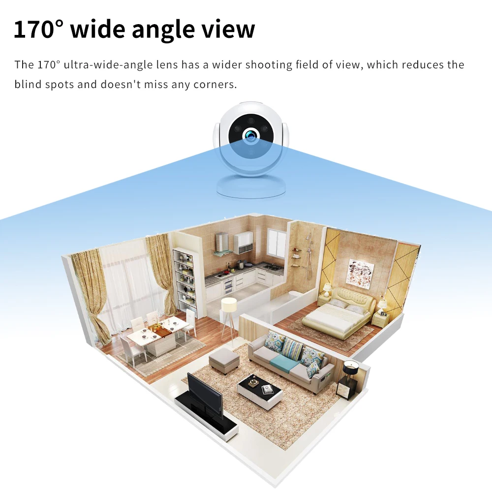 Câmera de segurança WiFi A5 1080P HD com detecção de movimento de visão noturna 170 °   Grande angular montagem magnética nuvem TF armazenamento casa bebê