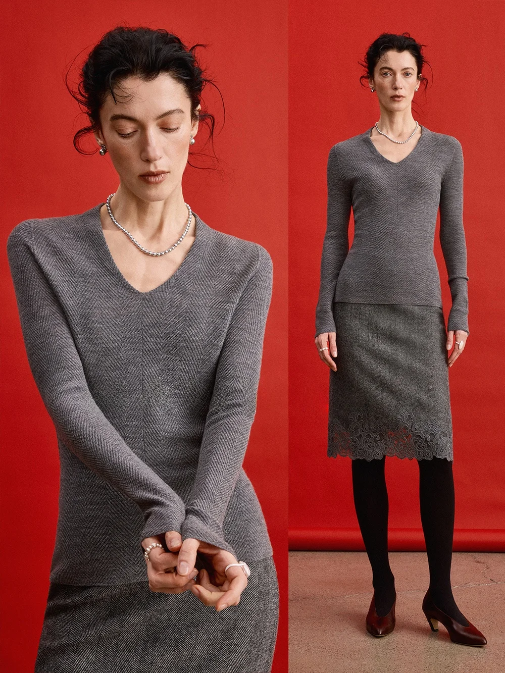 

Оригинальная женская облегающая шерстяная водолазка MANNALA с 3D-эффектом и V-образным вырезом, вязаная, с длинным рукавом