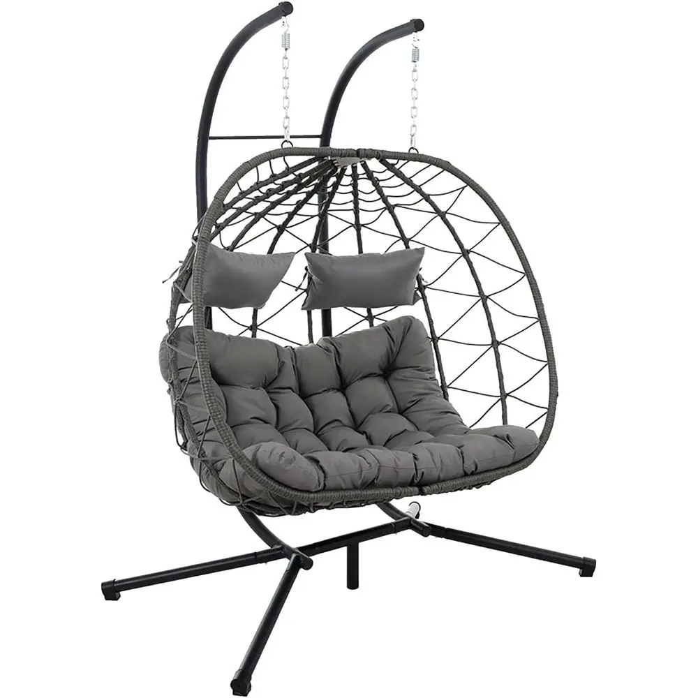 

2-Person Outdoor Wicker Swing Chair with Cushions, Indoor/Outdoor Loveseat Hammock, Balcony, Patio, Lawn, 700 lbs Capacity (Ligh