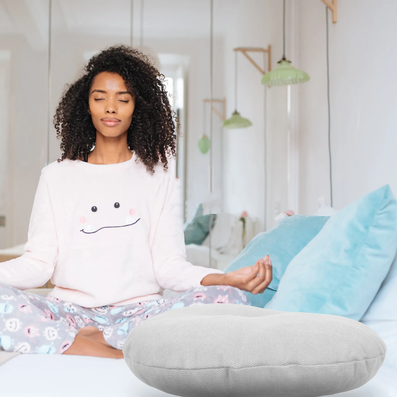 Meditation Cushion Floor Seat for Adults Large Grey Floor Pillow Soft Smooth Surface Lightweight Portable Sitting Cushion Home