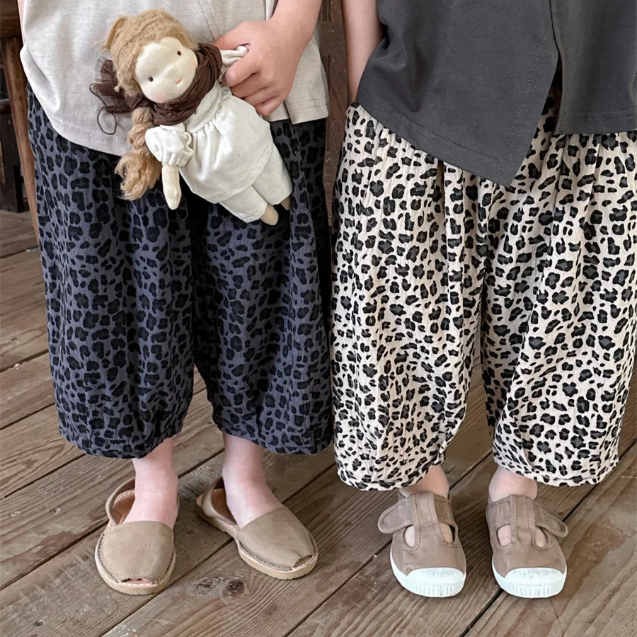 

Children Clothing 2024 Summer New Leopard-print Bloomers for Boys and Girls Mori Vintage Fashionable Loose Kids Casual Pants