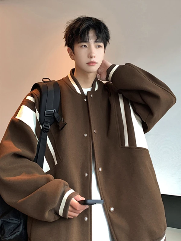 

Color Blo Street Sle Jaet Men's Autumn Winter Faion Brand Baseball orm Loose Fit Long Sve Polyester Fiber