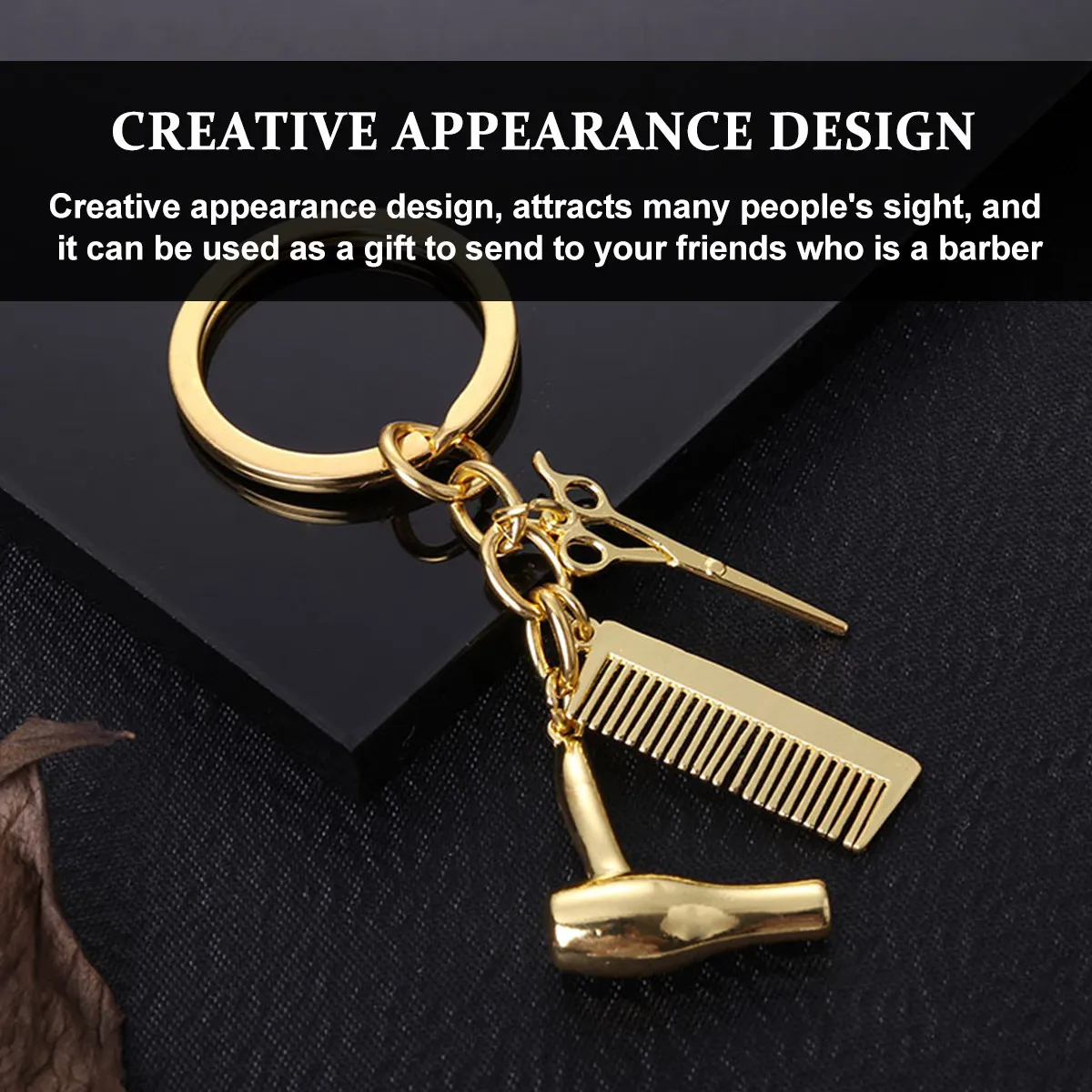 

2 Pcs Car Keychain Barber Accessories Bag Pendant Hair Styling Golden Hairdressing Tools Ring Gift