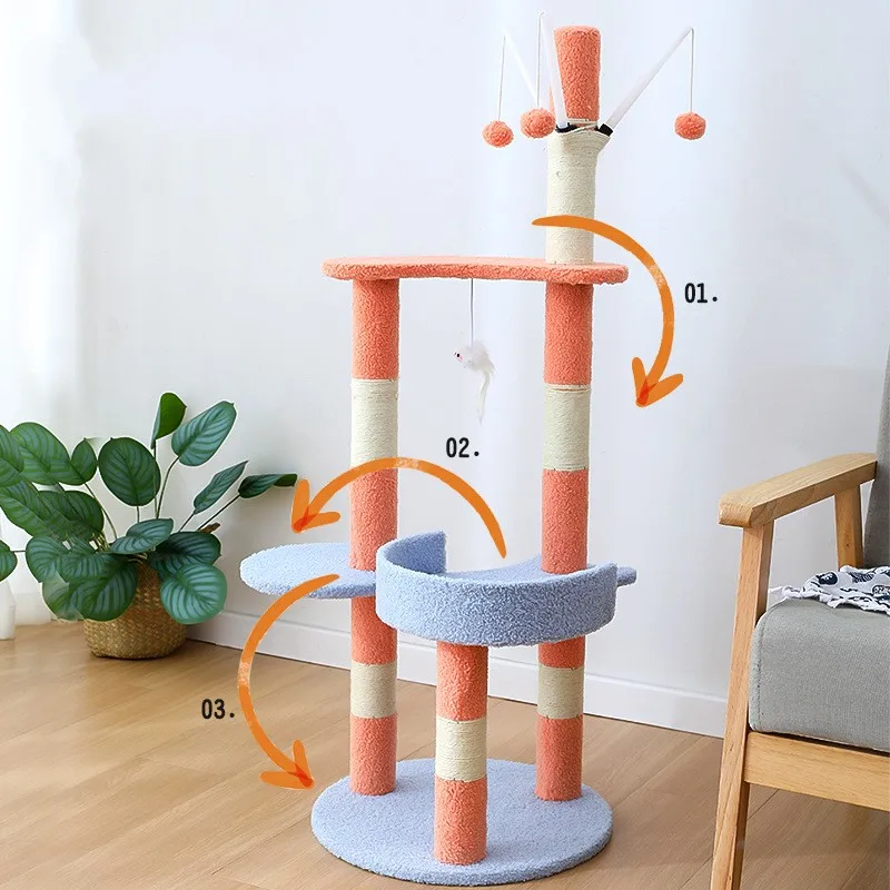 Cats Trees Tower Hemp Scratching Post Relaxing Toys Cat Climbing Frame