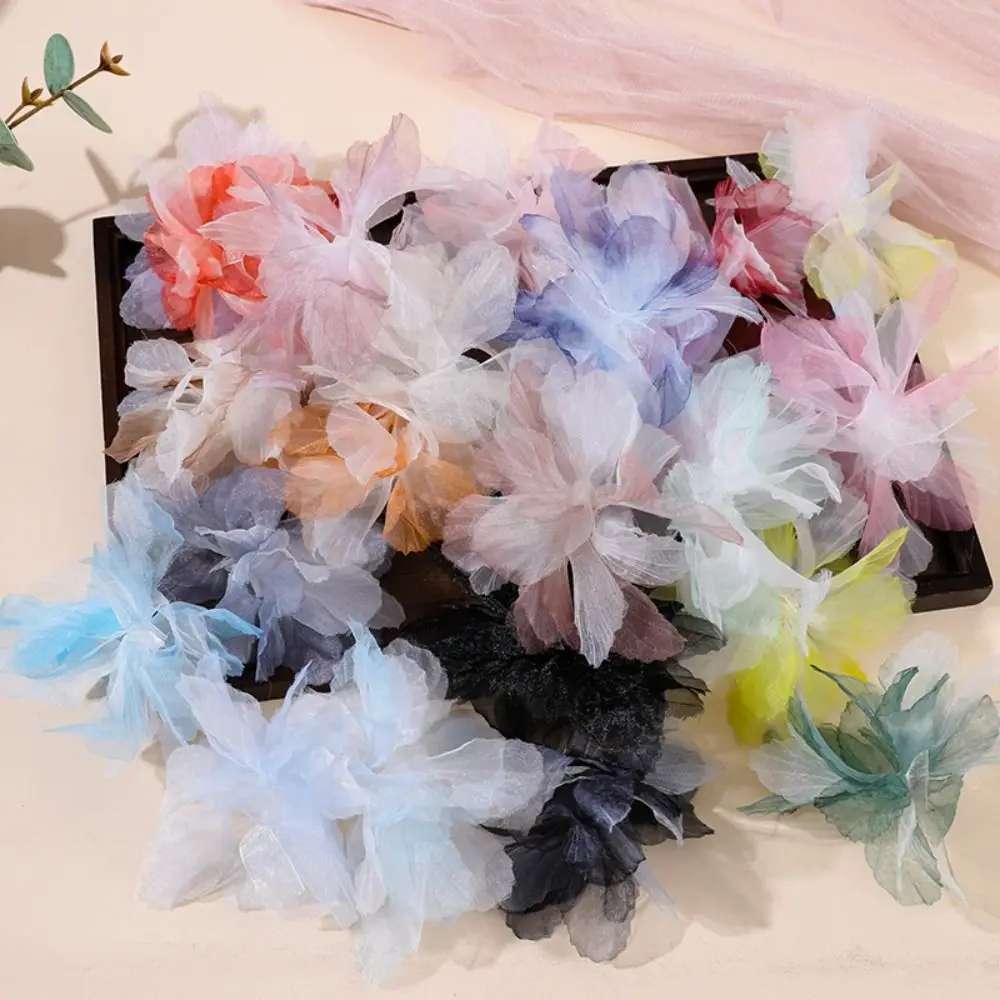 10pcs Hairpin 3D Organza Flower Patches Blossoms DIY Crafts Cloth Patch Multilayer Handmade Cloth Applique Dress Decoration