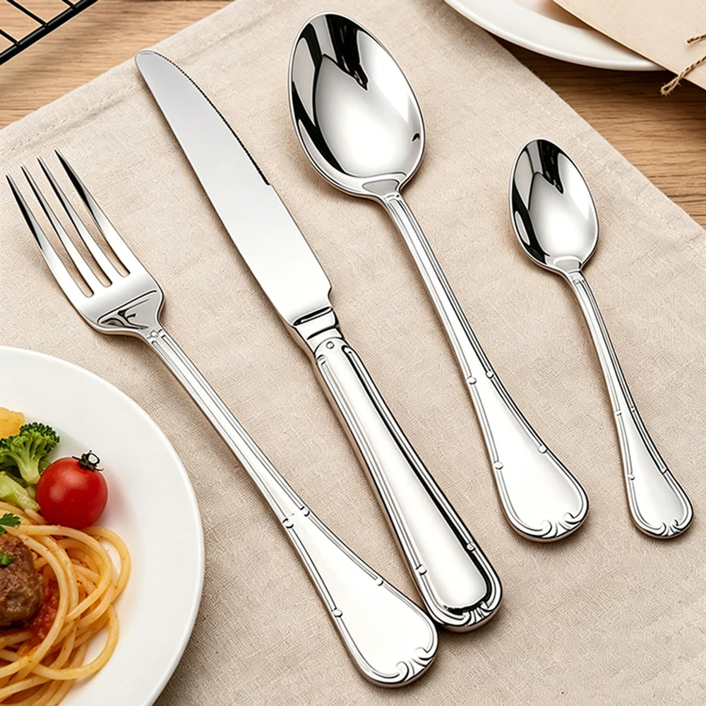 6/12/18Pcs Silver Cutlery Set Stainless Steel Fork Spoon Tableware Flatware Set Festival Kitchen Upscale Cutlery Set