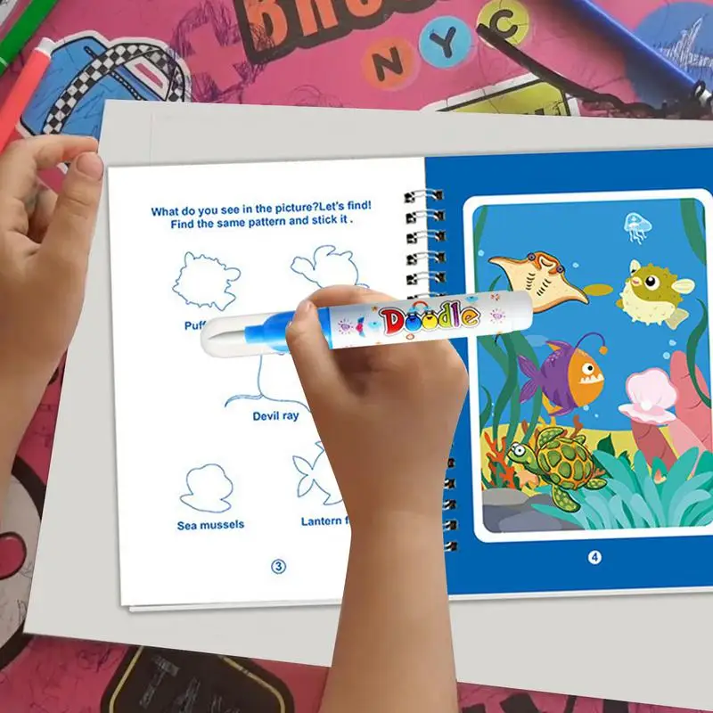 كتاب تلوين مائي قابل لإعادة الاستخدام للسفر كتاب ألوان مائية مع قلم مستلزمات فنية تعليمية للحرف اليدوية في الفصل الدراسي والتعلم في مرحلة ما قبل المدرسة