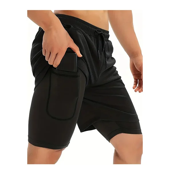 Professionelle Sportshorts für Herren, doppellagig, eng anliegend, hohe Elastizität, schnell trocknend, Schweißabsorption, atmungsaktiv – Detail 12