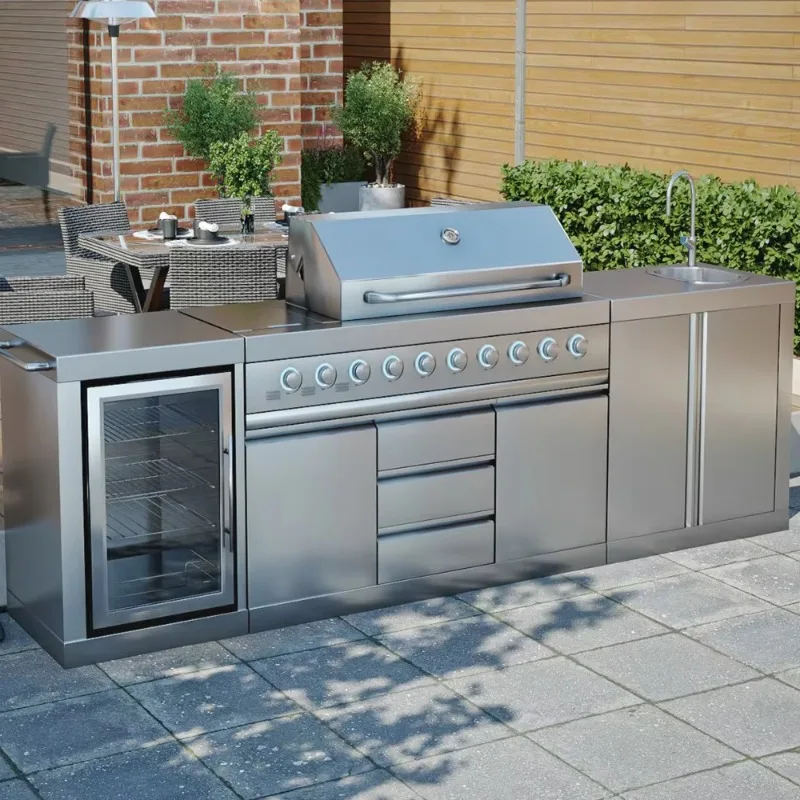 Elegant Outdoor Kitchen Bbq Station with Adjustable Levelling Feet and Heavy Duty Meat Smoking Compartments