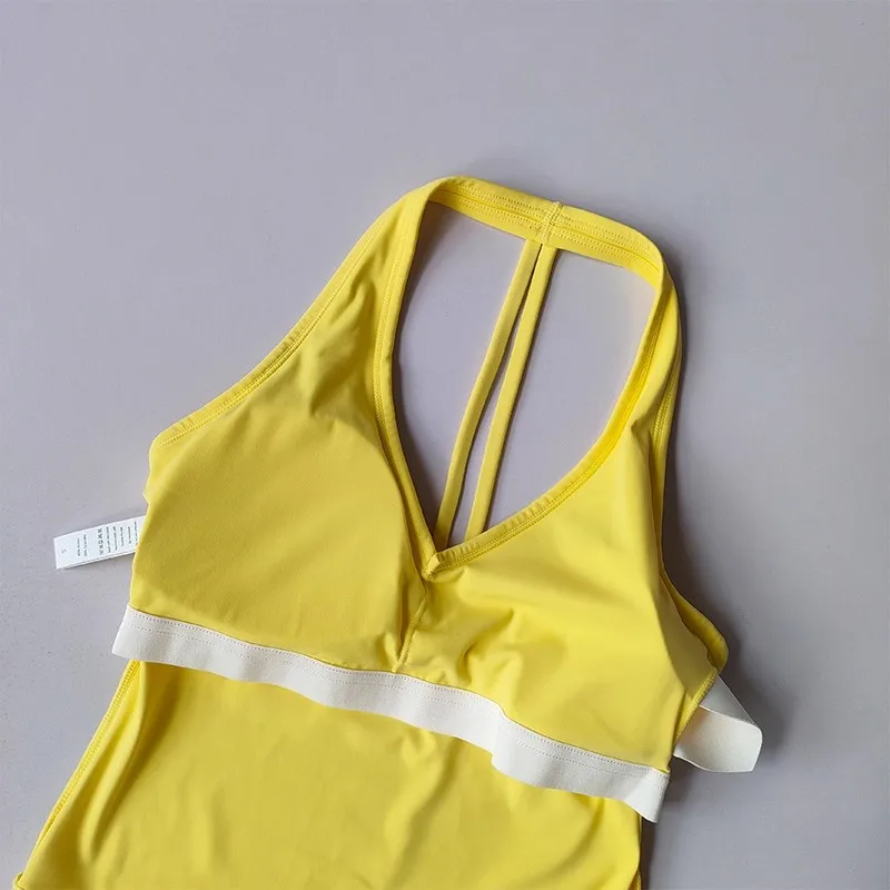 Women's Summer V-Neck Yoga Sports Vest Hanging Back Neck Design Outdoor Running Training Gathered Fit Active Wear Top image 6