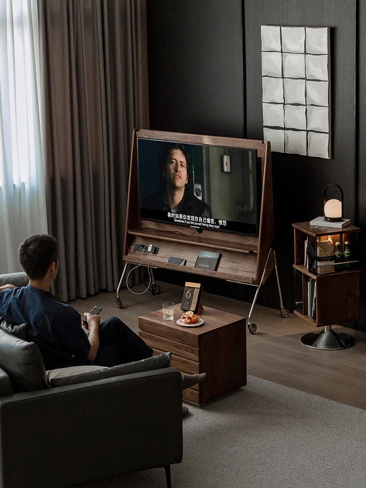 

Мобильная подставка для телевизора из массива черного ореха в стиле ретро