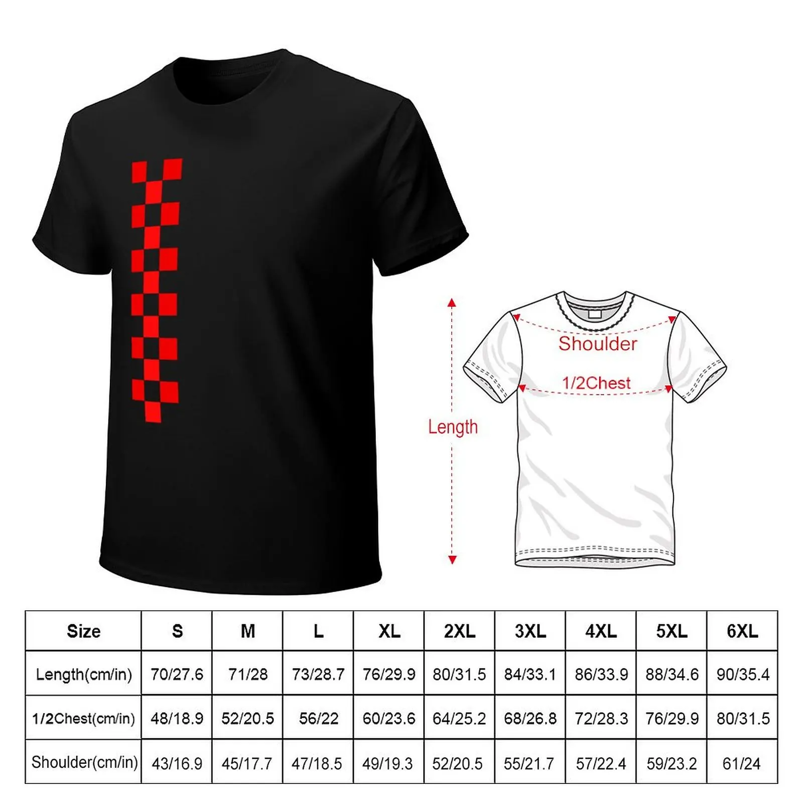 Checkered White Red Line T-Shirt Essential Solid Color T-Shirt
