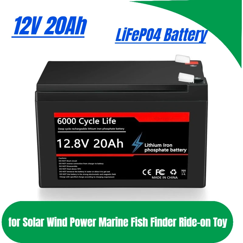 

12V 20Ah Lithium Battery LiFePO4 DeepCycle Rechargeable Battery for Solar Wind Power Marine Fish Finder Ride-on Toy