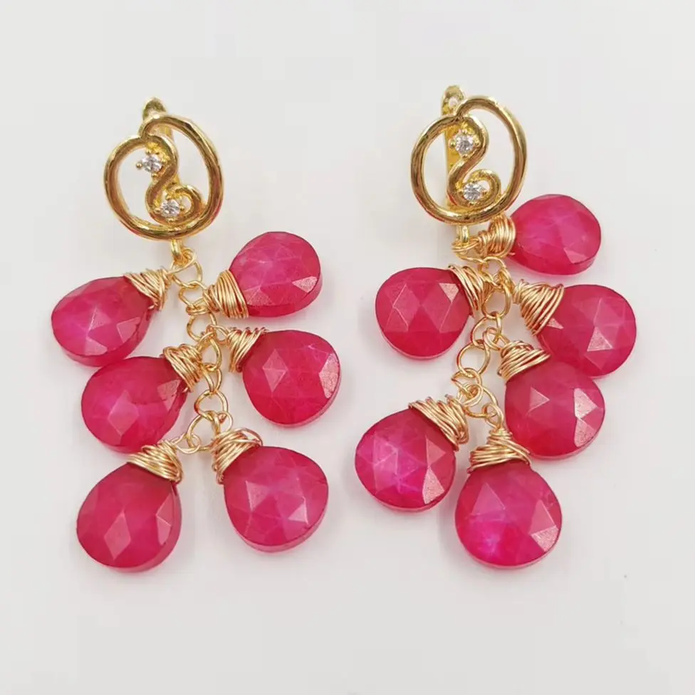 

WT-E672 WKT 2025 Colorful style sweet drop shape about 9mm Earrings Natural Gemstones fashion jewelry Earrings women gift