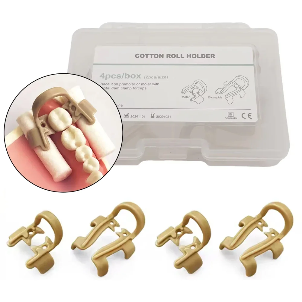 4PCS Resin Dental Cotton Roll Holders Hemostatic Clips Molars Premolars Root Canal Filling Tools