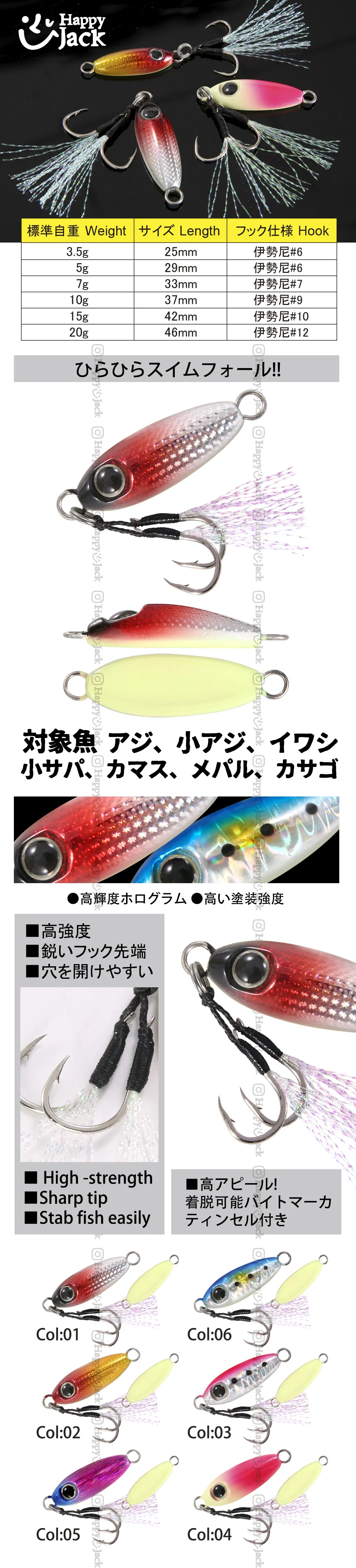 HappyJack Rockfishing Slow Drop Micro Cast Metal Jig 3.5G 5G 7G 10G 15G 20G Micro Jig Shore Casting Jigging Spoon Saltwater JIG