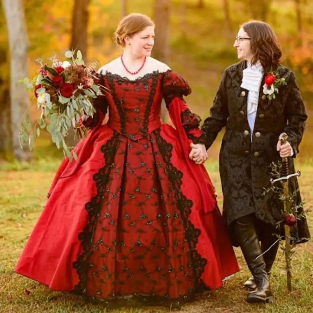 

Retro Medieval Gothic Wedding Gowns Off Shoulders Long Sleeves victorian fairytale Bridal Dress Romantic Country Wedding Gown