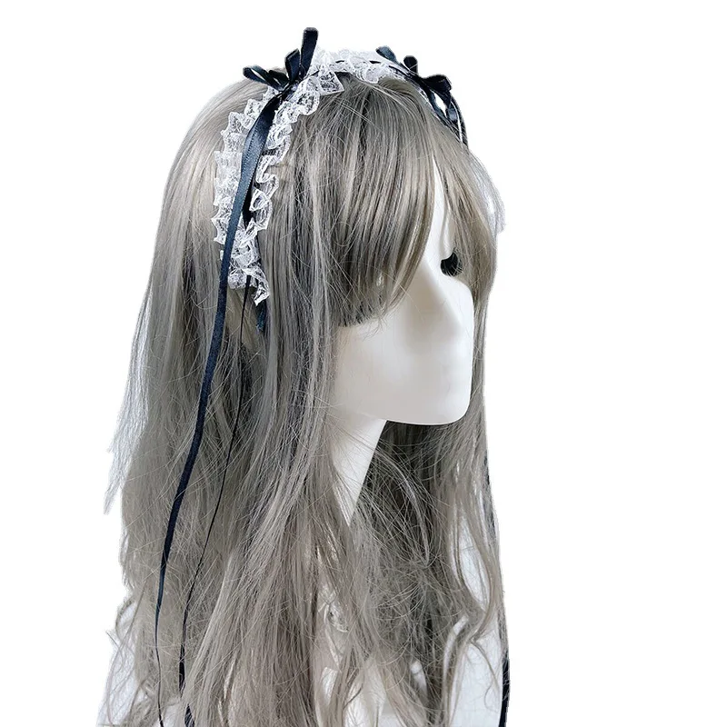 Accesorios para el cabello de Lolita, diademas de encaje de Lolita, diademas de cosplay de sirvienta, accesorios de anime, negro y rosa