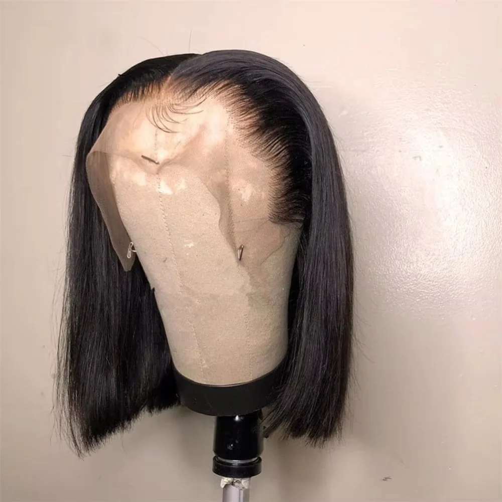 

Human Hair Bone Straight Bob Short Wig 13x4 Lace Frontal Bob Wig 100% Human Hair Preplucked Bob Wigs 12 14 Inch 200% Density