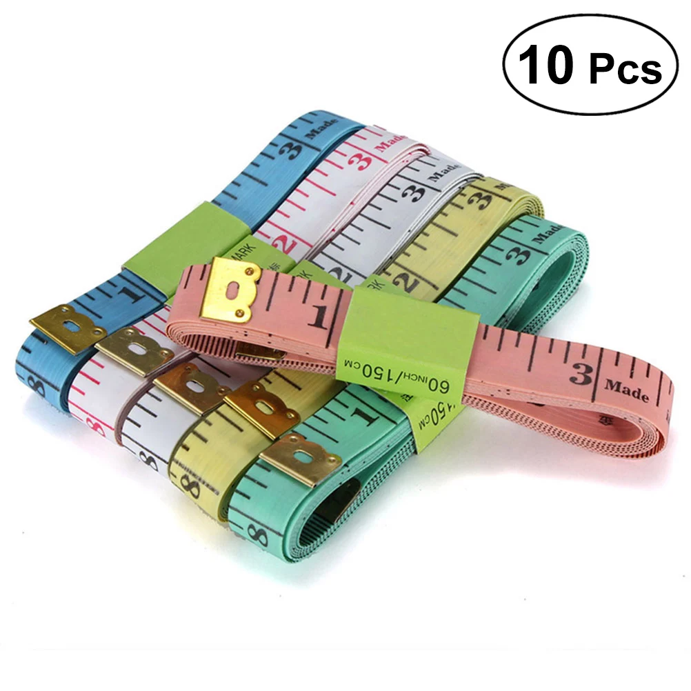 

10pcs Soft Tape Measure 60In/150Cm Dual Sided Inch Cm Ruler For Sewing Tailor Craft Quilting Measuring Tool Metal Ends