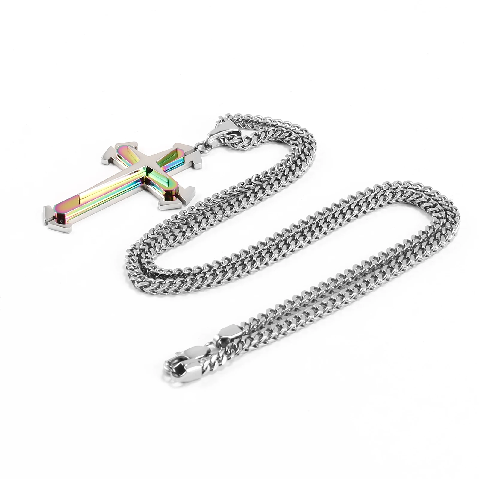 Hip Hop Punk Stacking Cross Pendant Necklace for Men Women Stainless Steel Link Choker Chain Fashion Jewelry Accessories Gifts