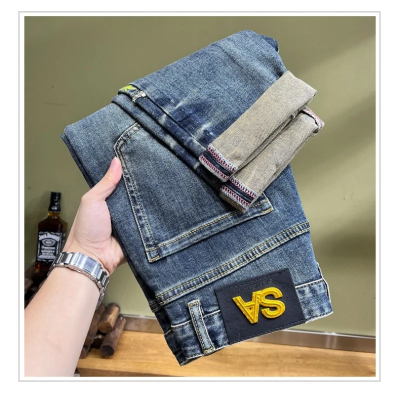 New personalized trend Slim straight leg jeans Street retro fashion graffiti embroidery patch light luxury leisure loose jeans