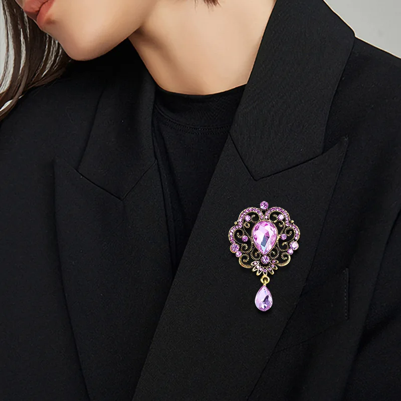 Advanced Texture Baroque Style Retro Rhinestone Crystal Brooch Female Pendant Explosive Crown Corsage