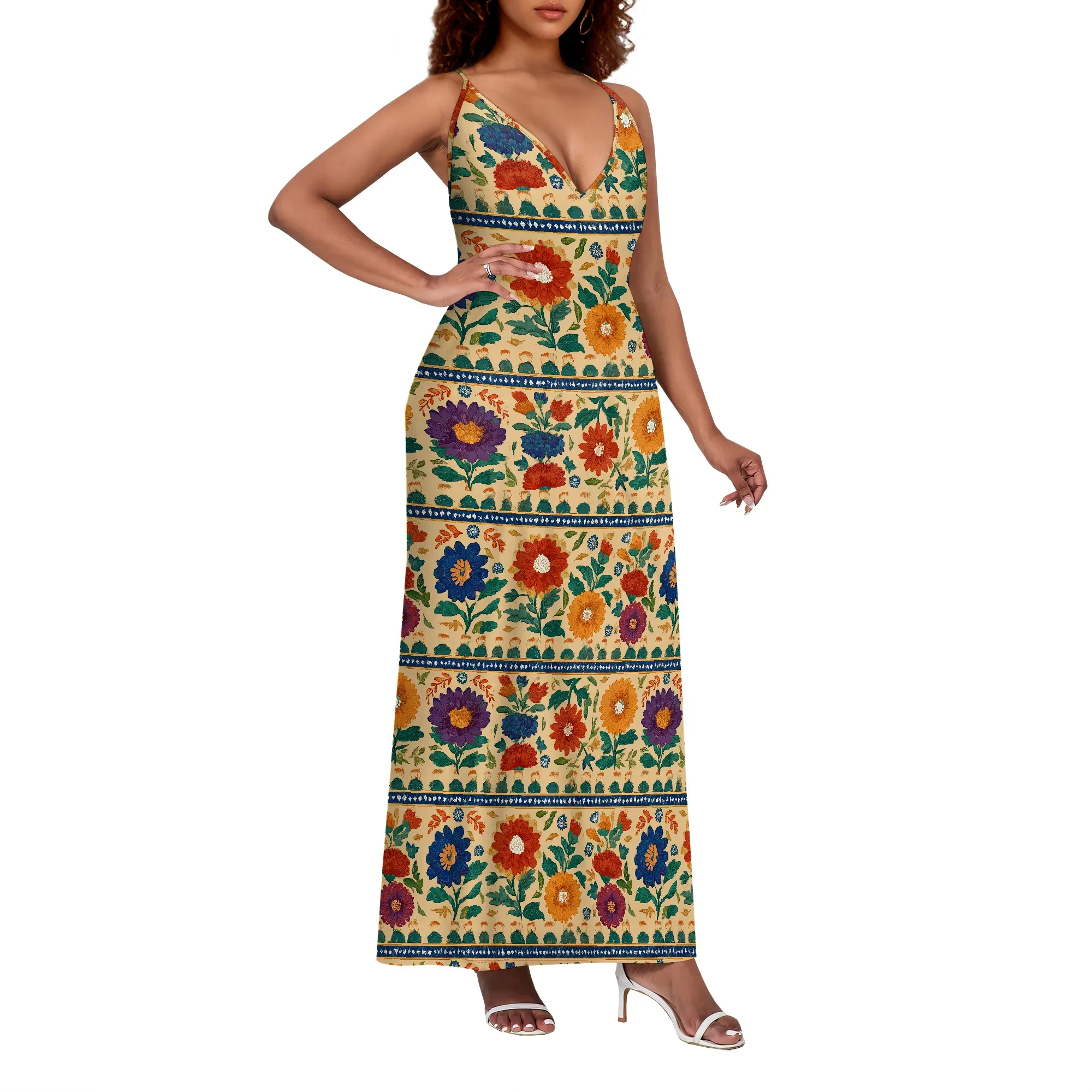 

Boho Flowy Dresses 2025 Sleeveless Tank Top Long Dress Graffiti Colorful Cami Dress Y2k Floral Morana Maxi Dress