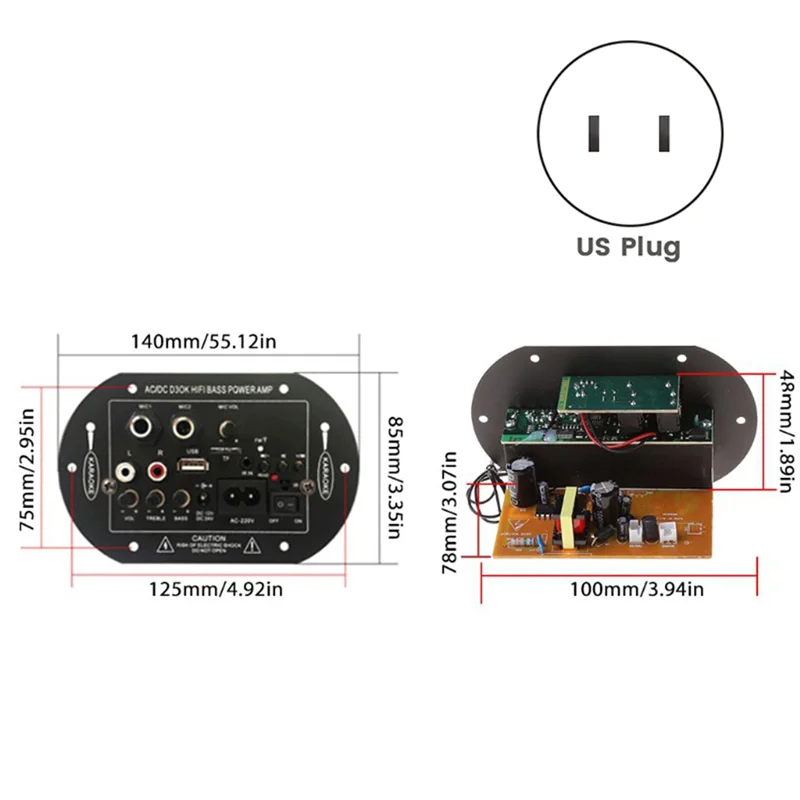 블루투스 앰프 보드, HiFi 듀얼 마이크 인터페이스, 자동차 서브우퍼 앰프 모듈, 미국 플러그, 12V, 24V, 30-120W