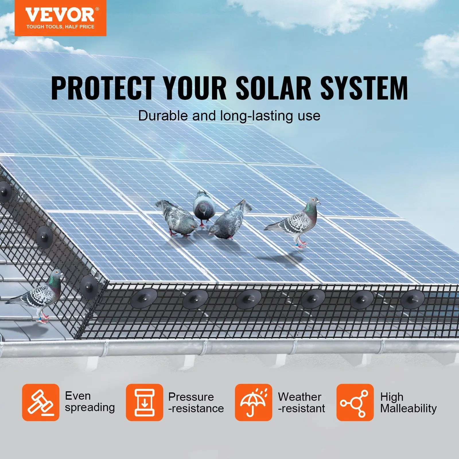 8 inch x 100ft Solar Panel Bird Guard, Critter Guard Roll Kit with Rust-proof PVC Coating, Solar Panel Guard with 50pcs