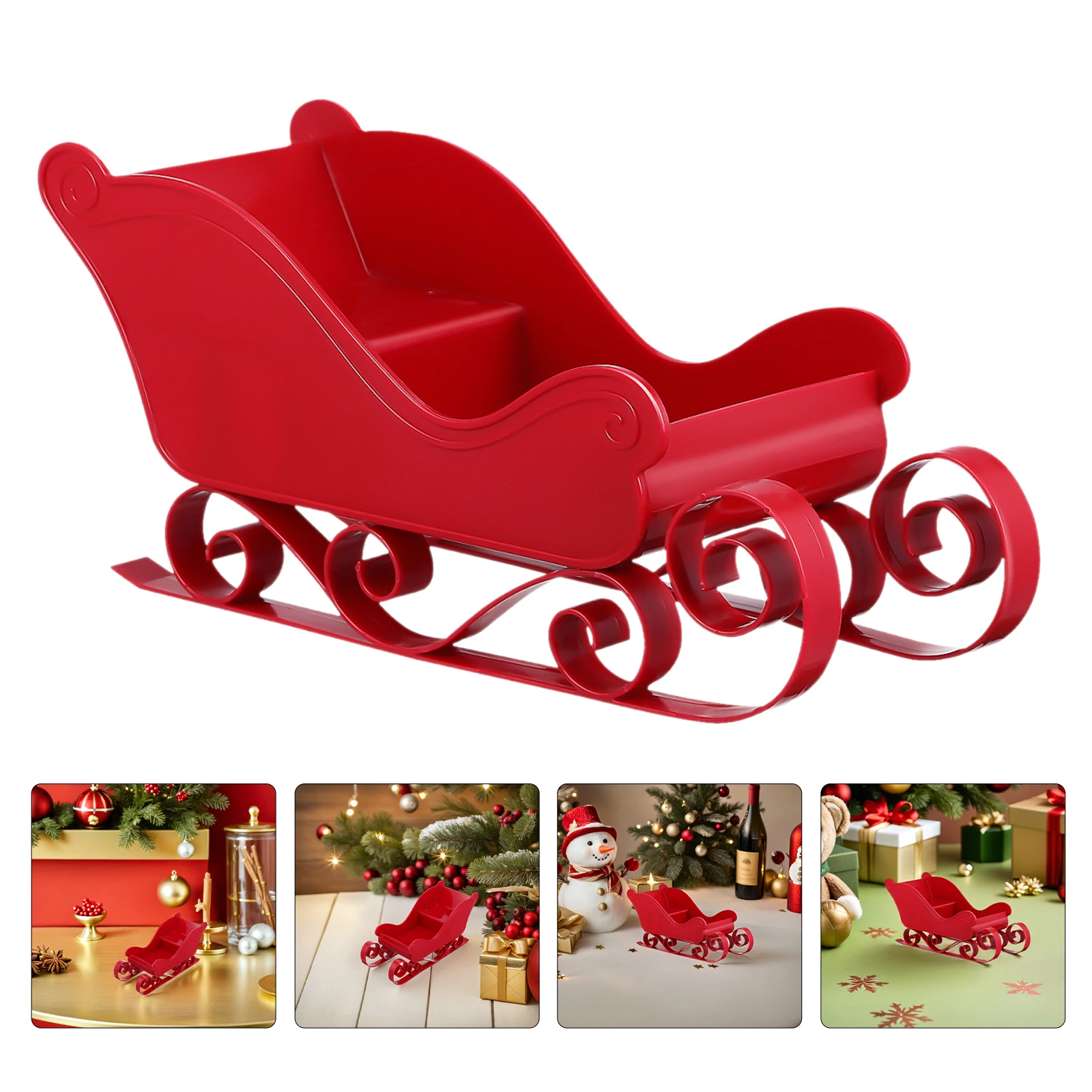 

4Pcs Festive Sleigh Decor for Christmas - Miniature Sled Table Centerpiece - Bright Holiday Sleigh Ornament - Candy Storage