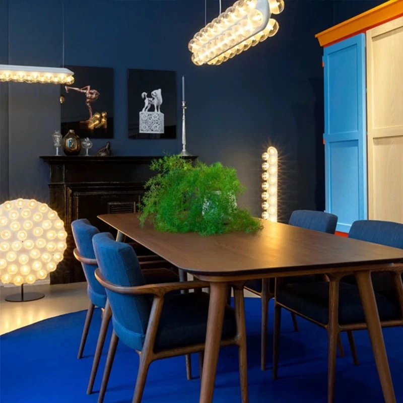 Minimalist Bubble Glass Linear Chandelier White Frame LED Pendant Light Modern Hanging Lamp for Kitchen Island Commercial