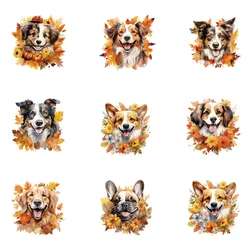 9 piece Cute dog  cartoon head portrait Patch Hot Press for Clothing DIY T-shirt Stickers