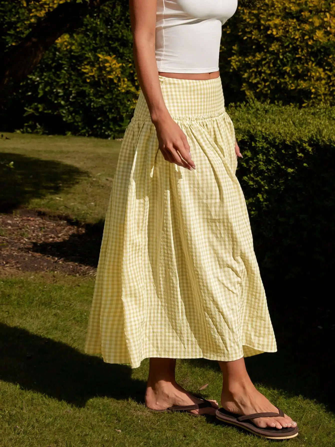 COSMINA Women's Plaid Print Pleated Casual Vacation Skirt, Yellow Skirt Set, Summer Skirt And Top Set,