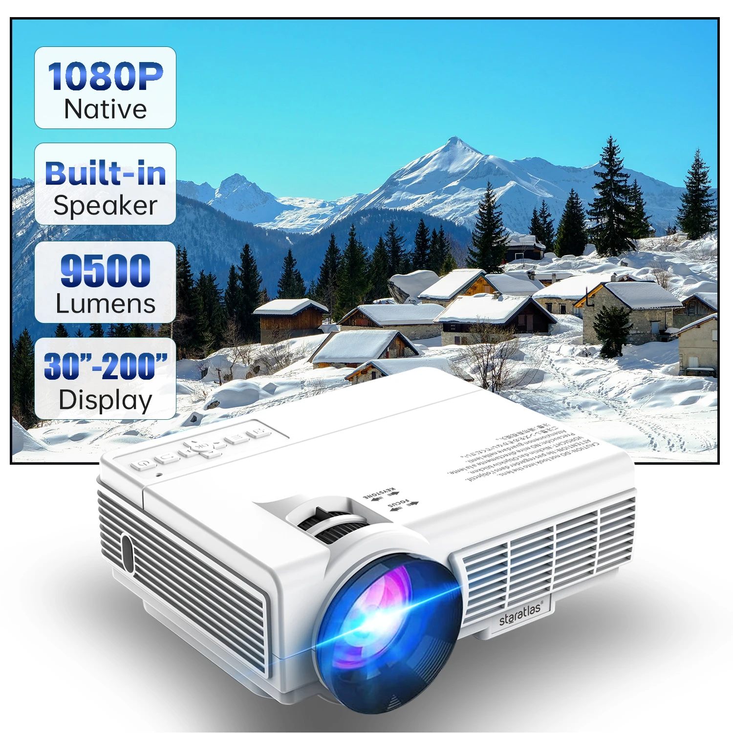 Mini Projector 4K 1080P Support, Portable Projector Smart Projector Outdoor Movie Projector Compatible with Phone