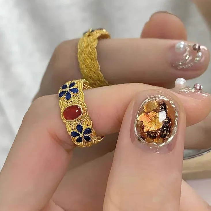 

Винтажное кольцо с цветочным узором из шелковой ткани для женщин, открытое, с дизайном года рождения, витое кольцо на палец, модное ювелирное украшение