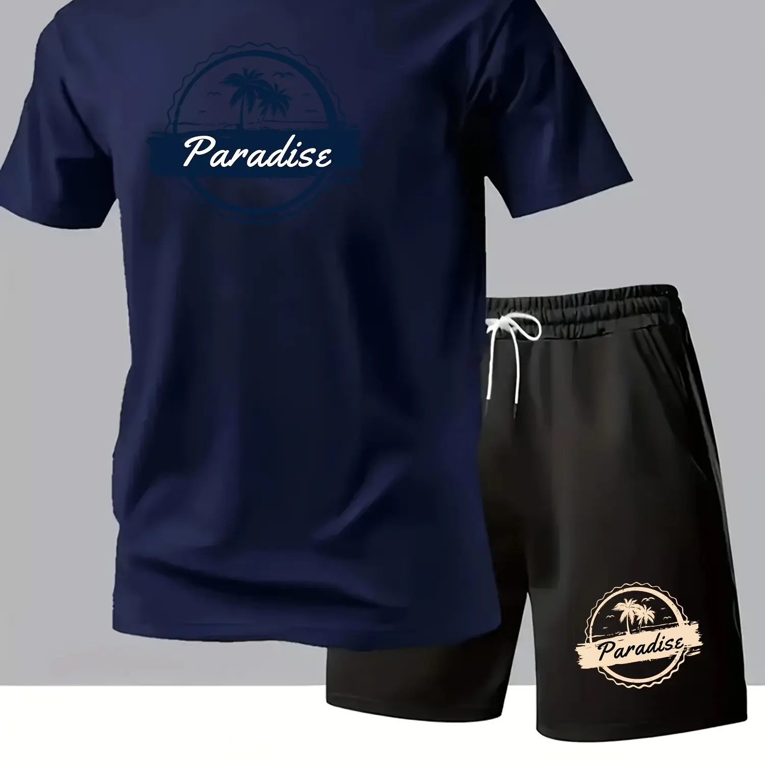 Fashion casual suit for men - summer running and sports short-sleeved shorts set