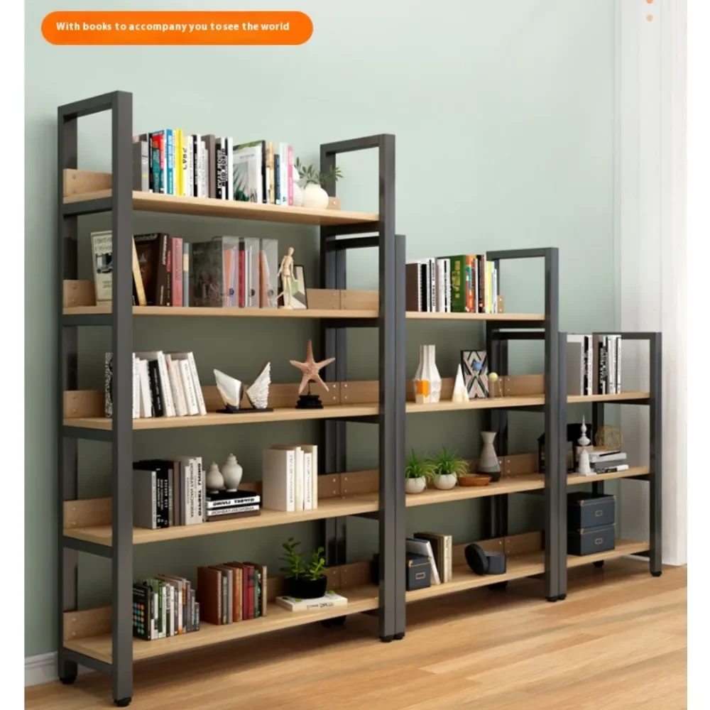 Home Floor Standing Bookshelf Multi-layer Steel and Wood Storage Rack Home Office Rental Room Display and Storage Bookshelf