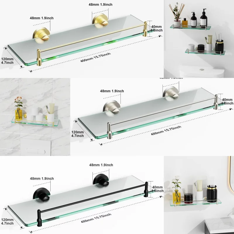 Brushed 400mm Tempered Glass Shelf Rack SUS304 Stainless Steel Stand Bar Nail Installation Never Rust Metal A Total Of 4 Colors
