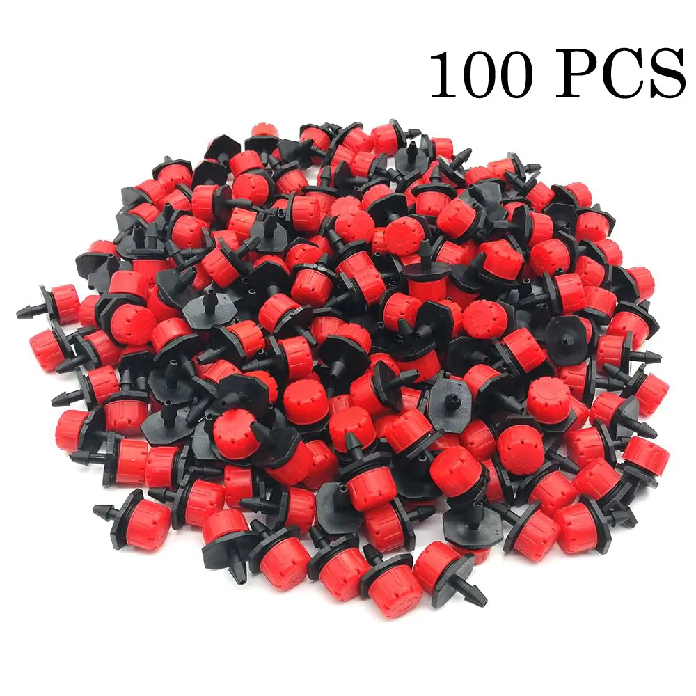 100 PCS Irrigation Drippers Sprinklers,1/4 Inch Drip Emitters, 360 Degree Adjustable Flow Dripper, 8-Hole Irrigation Nozzles