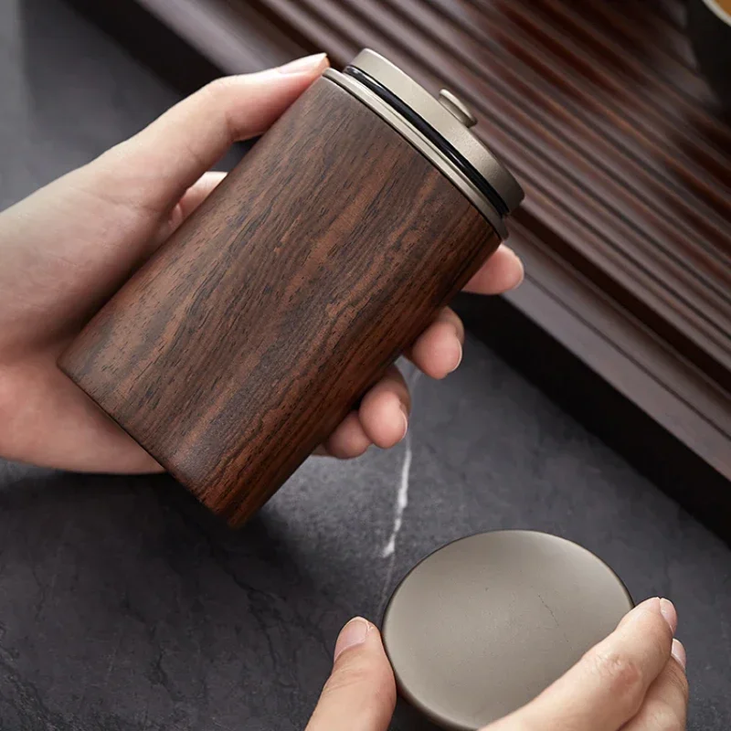 Ebony Sealed Tea Can Pu 'er Storage Storage Tea Box Household Wooden Chinese Portable Tea Can 3