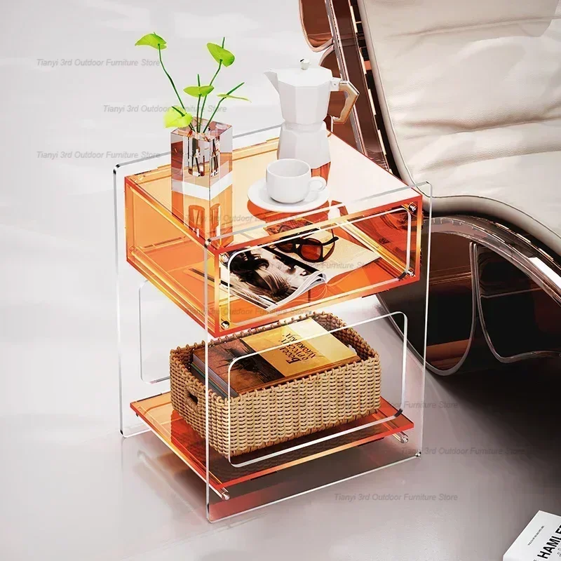 Creative Acrylic Bedside Table New Small Simple Modern Luxury Bedroom Nightstand Storage Side Tbale Shelves Home Furniture