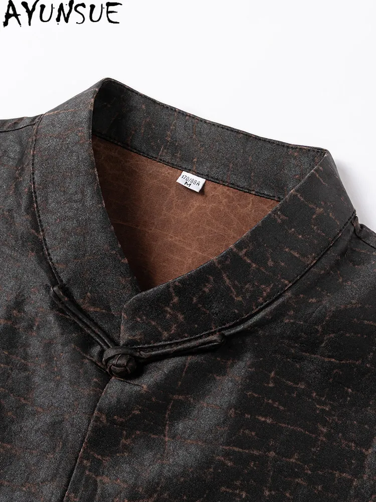 AYUNSUE High-end 26MM 100% Real Mulberry Silk Shirts for Men Spring Summer Luxury Watered Gauze Tops Long Sleeve Shirt Fashion