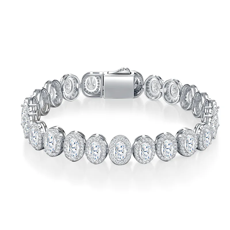 

Moonlit Glow Oval Halo Moissanite Tennis Bracelet, S925 Silver "Ice Princess" Luxury Evening Jewelry for Ladies